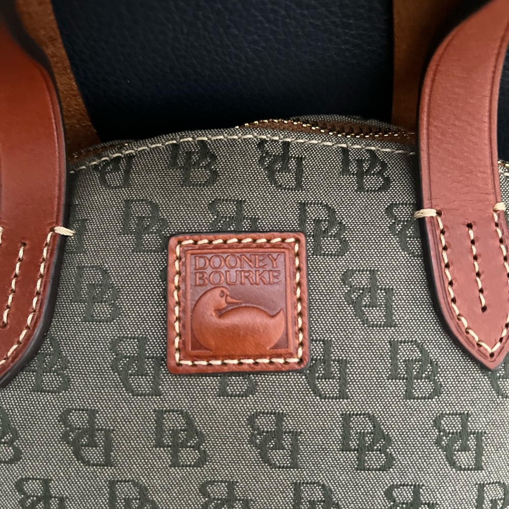 AUTHENTIC Dooney & Bourke Brown and Hunter Green  Monogram Satchel - Picture 3 of 13